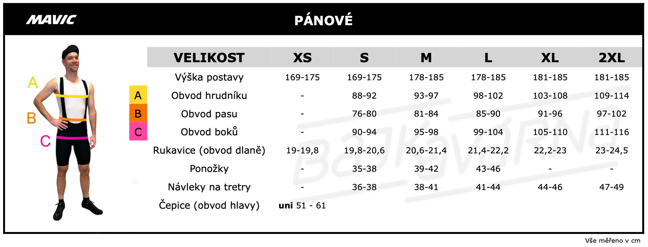 MAVIC - pánové velikostní tabulka